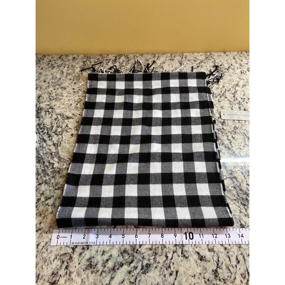 Buffalo Check Scarf Black & White 68"x13" | Fringe Grunge Minimalist (Flawed) - Picture 6 of 9